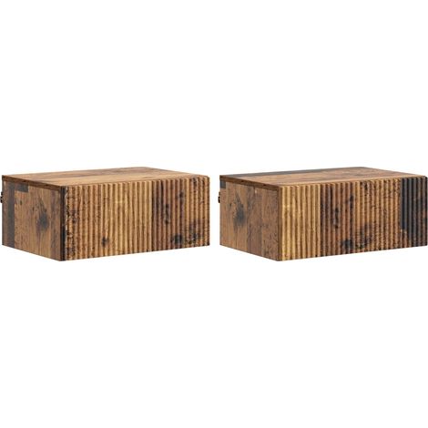 Mesita de Noche de Pared con cajón 2 pcs Madera envejecida