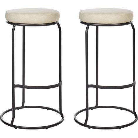 Conjunto de 2 sillas de bar de piel sintética patas de acero negro sin reposabrazos tapas de patas taburetes comedor beige claro Milroy