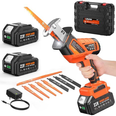 Scie Sabre sans fil 21V, Scie Sabre à Batterie avec 2 batteries de 4,0 Ah, 0-3500 spm, 8 lames de scie, changement de lame sans outil, scie sabre pour coupe du bois et du métal (1/5)