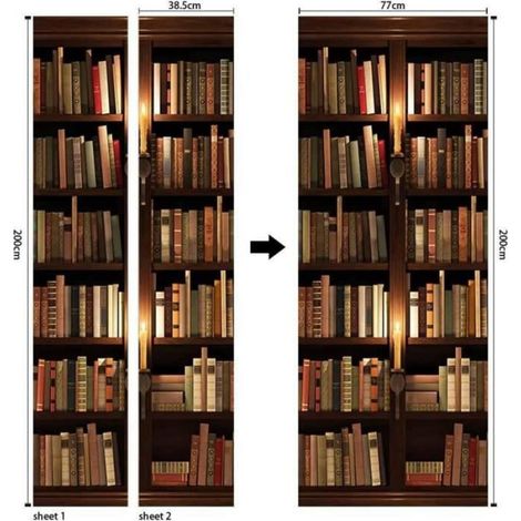 Bibliothèque rétro Autocollant Porte Affiche 3D pour Chambre Auto-adhésif Amovible Murale Décoration 77X200cm (1/4)