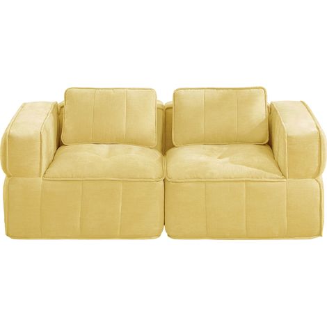 Canapé modulable jaune 2 places sans structure, mousse haute densité 32D, assise profonde en polyester, 198 x 93 x 67 cm (1/5)