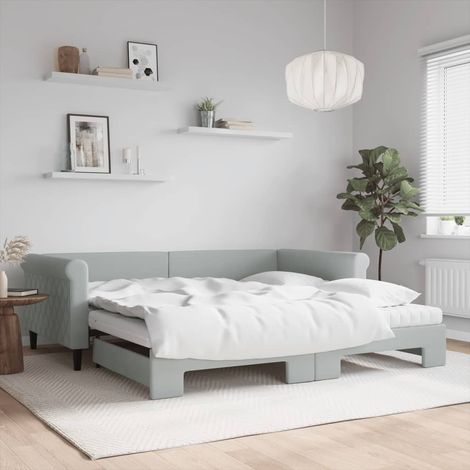 Tagesbett Ausziehbar mit Matratzen Hellgrau 100x200 cm Samt