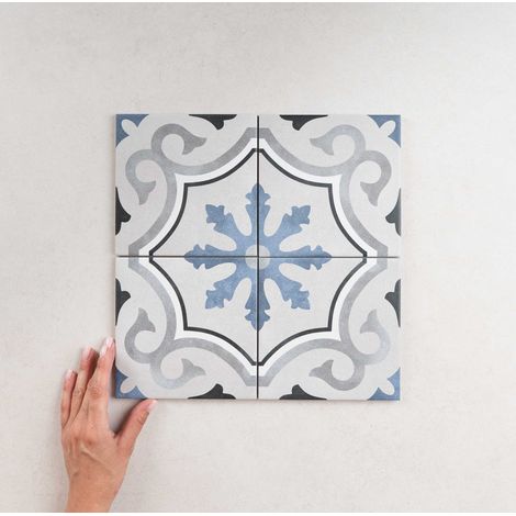 Carrelage effet carreaux de ciment Fleur 15x15 cm – Grès cérame – 0,58 m² – Pose au sol et mur – Résistant à l'humidité et aux taches – APE (1/4)