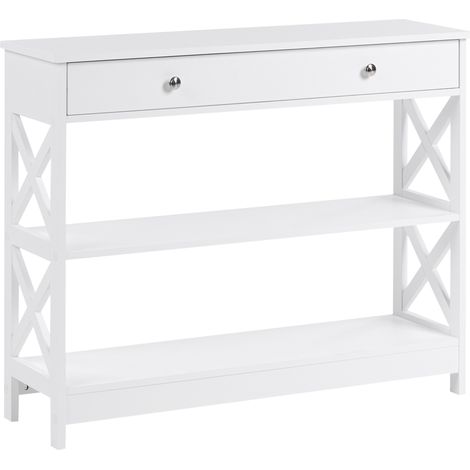 Aparador blanco 80 x 100 x 30 cm 1 cajón 2 baldas estilo rústico Montgomery (1/5)