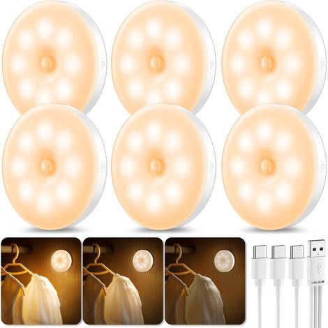 daphomeu Dimmable Veilleuse Detecteur de Mouvement USB Rechargeable, Lampe Detecteur de Mouvement Interieur, Lumière Chaude pour Couloir de Cuisine, Escalier, chambre d’enfant, Armoire (6) (1/5)