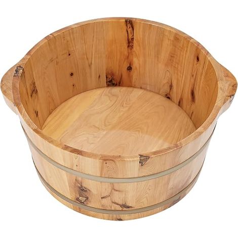 Seau Bain Pieds Bois Cyprès, Bain de Pieds Naturel avec Poignées, Tonneau Durable 36.5cm, Bassin Relaxation pour Soin des Pieds, Maison Spa Bien-Être, Bois Massif Antidérapant (1/5)