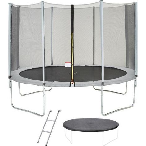 Trampoline Ø 360 cm Gris KANGUI - Maxi Eco - Filet, Echelle, Couverture de Protection (1/5)