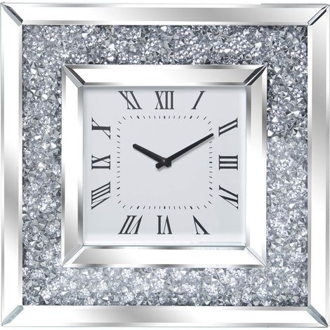 Horloge Murale carrée Miroir et Brillant en Miroir et Argent 40x4,5x40cm (1/3)