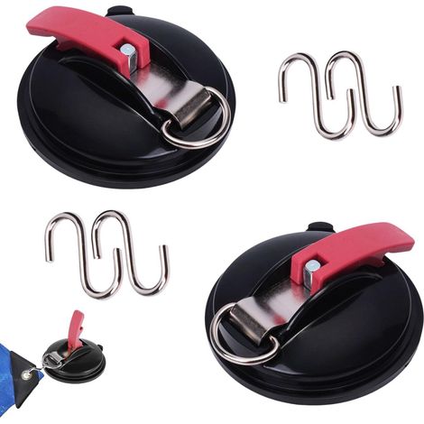 2-teiliges Set extra starker Saugnapfhaken mit 4 S-Haken, Vakuum-Saugnapf, multifunktionales Befestigungshaken-Set für Campingzelte, Planen, Autos, Wohnmobile, Markisen und mehr. (1/5)