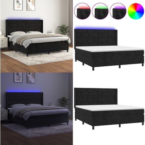 Boxspringbett mit Matratze & LED Schwarz 160x200 cm Samt - Boxspringbett - Doppelbett - Samtbett - Luxusbett - Bettenrahmen - Home & Living (1/5)