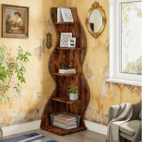 Étagère de rangement d’angle à 5 niveaux réglables 50 x 50 x 182,5 cm bois marron OKWISH (1/5)