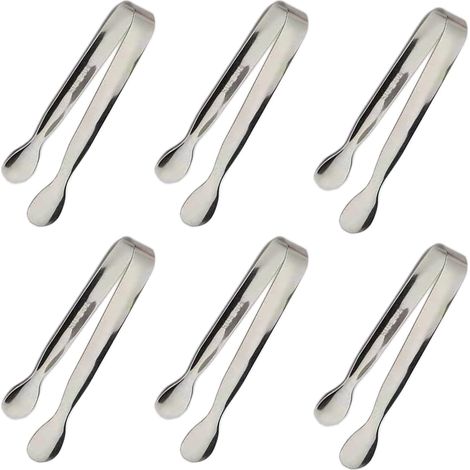 Lot de 6 pinces à glaçons, mini pinces à sucre, 10,8 cm, acier inoxydable, petites pinces de service pour amuse-gueules, goûters, bars à café et desserts (argenté)