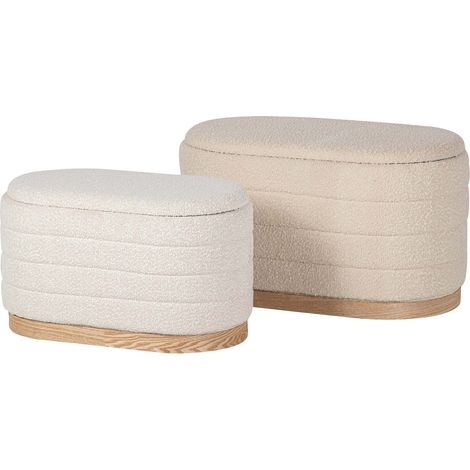 Set 2 Puffs Boucle Madera 83X48X42 69X38X35 Cm (1/2)