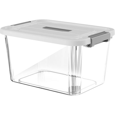 Caja de almacenamiento de plástico apilable con tapa con cierre, de 25 x 18 x 15 cm, transparente, ideal para guardar ropa, juguetes, en el garaje o en la oficina. (1/4)
