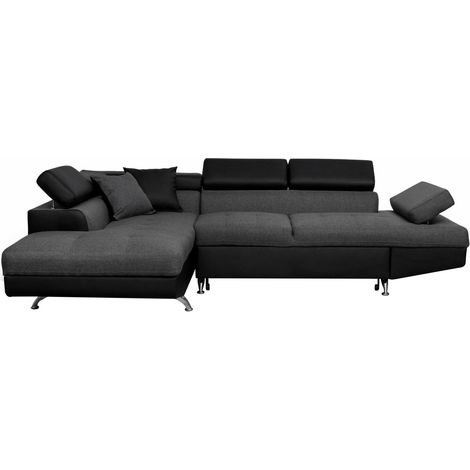 Canapé d'angle RIO Convertible avec coffre en tissu et simili - Angle Gauche, Gris et Noir (1/5)