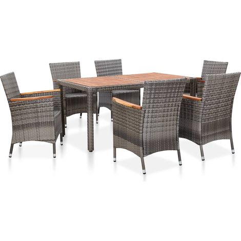 Set de comedor para jardín 7 pzas cojines ratán sintético gris vidaXL (1/2)