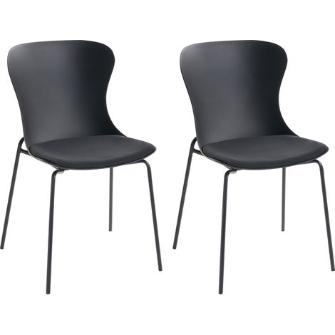 Conjunto de 2 sillas de comedor con patas de metal asiento sintético con cojín apilables negro Pitsburg