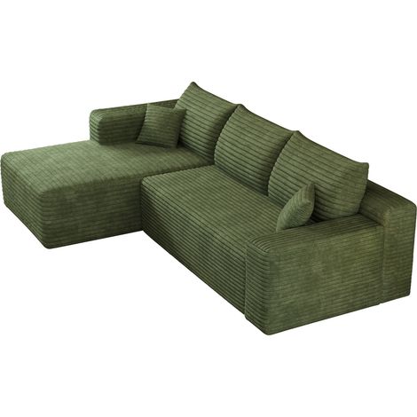 Canapé d'angle en velours côtelé vert 241 cm, design moderne et minimaliste, siège profond, sans montage (1/5)