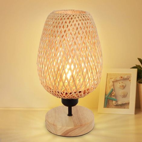 Bamboo Abat-Jour Table Lamp, Reading Lamp, Warm Light E27, Modern and Classic Design in Bamboo and Rubber Wood, Natural Wood Base and Balsa Handmade Lamp (1/5)