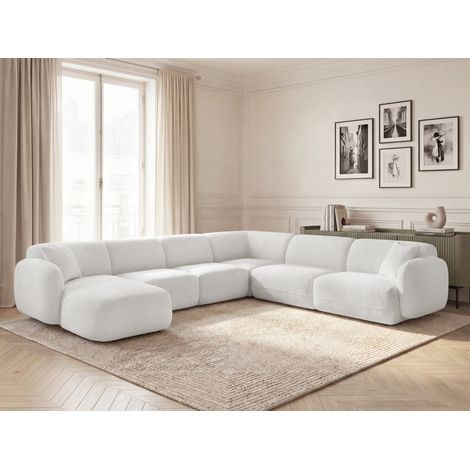 BOBOCHIC - Canapé panoramique fixe modulable ANDA avec 1 méridienne, 2 chauffeuses et 1 petit angle Angle droit Blanc (1/5)