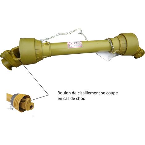 Jardiaffaires – Cardan de transmission avec boulon de sécurité 100 cm – Protection contre surcharge – Pour tondeuse jusqu'à 40 cv