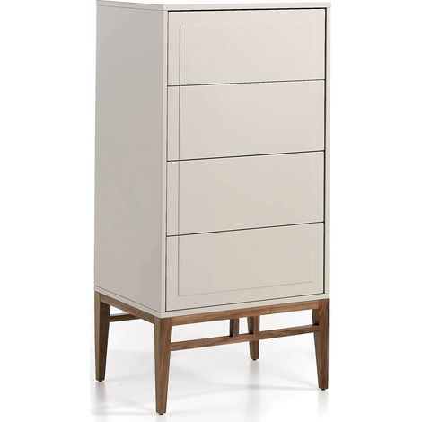 Chiffonier laqué 4 tiroirs avec fermeture push soft - Noyer, gris lumineux (1/5)