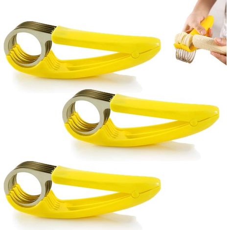 Set da 3 pezzi: affettatrice per banane, affettatrice per prosciutto, affettatrice per frutta, taglia banane, affettatrice per alimenti in acciaio inox giallo, affettatrice per frutta multifunzionale. (1/5)