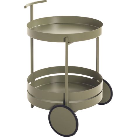 Chariot de cuisine, desserte en métal coloris vert - diamètre 42 x hauteur 62 cm (1/5)