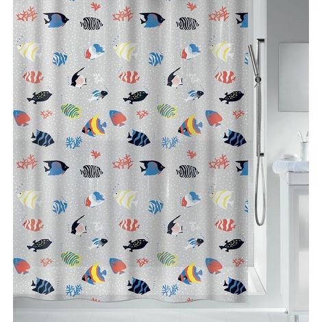Rideau de Douche PEVA Fish Rideau de Douche avec 8 œillets de Style Modern Matériau imperméable résistant à la lumière et à l'eau 180x200cm Multicolor