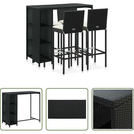 Gartenmöbel - 5-tlg. Gartenbar-Set mit Kissen Poly Rattan Schwarz (1/5)