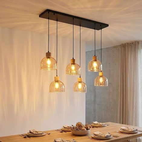 Pendelleuchte Hängeleuchte Esszimmerleuchte Metall schwarz Glas amber H 130 cm