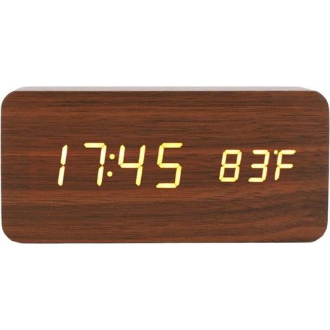 Réveil Numérique en Bois, Horloge de Chevet à écran Large LED 3 Niveaux de Luminosité avec Affichage de la Température et de L'humidité pour Chambre à Coucher, Bureau, Bureau de Chevet (1/5)