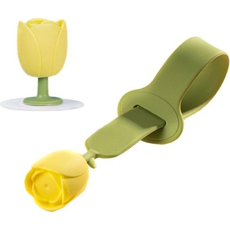 Lève-abattant de toilette en silicone durable avec poignée de levage et motif tulipe. Évite de toucher le sol. Vert. (1/5)
