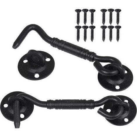 2 Pièces Crochet de Cabine, Support Fenêtre,Crochet Fermeture Porte,Acier Inoxydable Shed Loquet pour Porte de Hangar Porte de Garage Les Fenêtres Cabine,4 Pouce(Noir) (1/5)