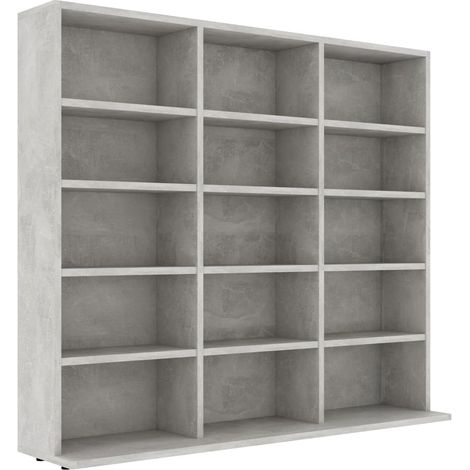 Bonnevie – Étagère de rangement pour CD/DVD – Bibliothèque 15 compartiments – Dimensions 102x23x89,5 cm – Aggloméré gris béton - BV508251