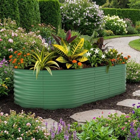 Bac potager surélevé métal galvanisé profond, anti-rouille, bord anti-coupure, facile à monter, vert 240x120x60 cm