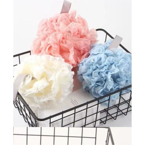 Éponge de bain [3 pièces] Éponge de bain, exfoliant, Éponge, Extra Large (3 couleurs bleu/blanc/rose). (1/4)