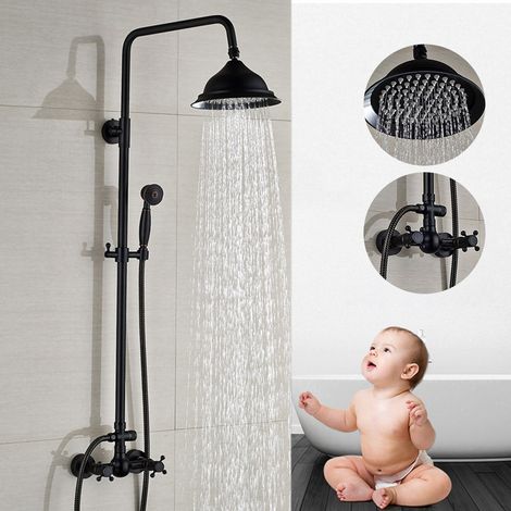 Noir rétro Colonne de Douche , Ensemble de Douche Set, Salle de Bain Colonne de Douche, Réglable en Hauteur Système de Douche