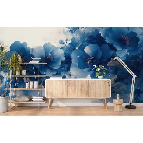 Papier peint fleuri pivoines azur dantan - 150 x 250 cm (1/2)