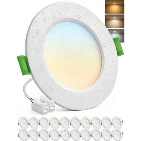 Pack of 20 Recessed LED Spotlights IP44 3 Adjustable Colors 7W For Bathroom Kitchen Living Room (1/5)