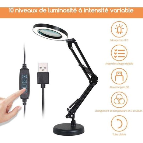 Vergrößerungsglas, 8-fache Vergrößerung, 10 Helligkeitsstufen, mit 64 LEDs, Schwarz, DOLASO (1/3)