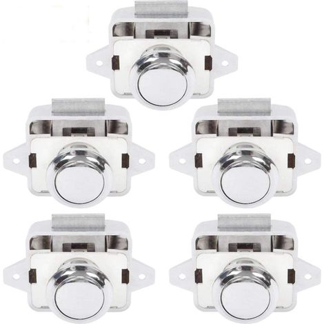 Bouton Poussoir Camping Car 5 pièces Argent Serrure Loquet Porte Fermeture Placard Bouton pour RV caravane de moteur (1/4)