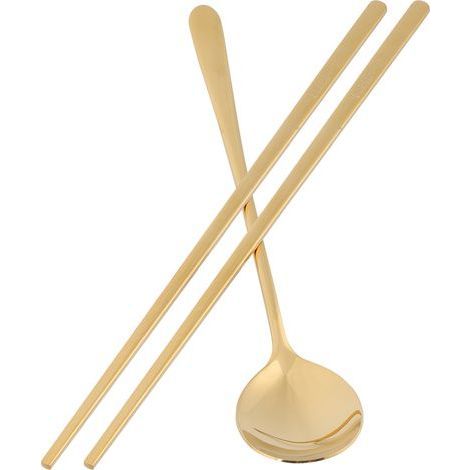 Essstäbchen-Set aus Edelstahl 304 im koreanischen Stil, Besteck, Weihnachtsgeschenk (Gold) (1/5)