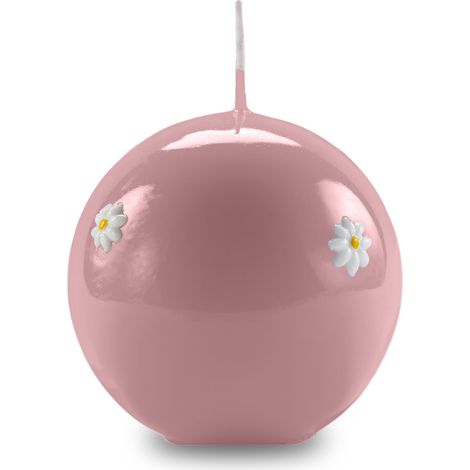 Bougie Boule décorée de marguerites - Couleur Rose poudre - Diamètre 10 cm - Durée 49 heures - Avec sac cadeau - Spring Collection - Artisanat (1/5)