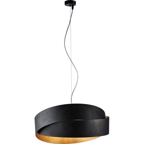 Sospensione in ferro laccato nero con con decorazione esterna nera e decorazione interna oro antico e cavo in acciaio regolabile 2 luci (1/3)