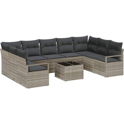 Maison Exclusive - Gartensofa-set mit Kissen 10 pcs Hellgrau Poly