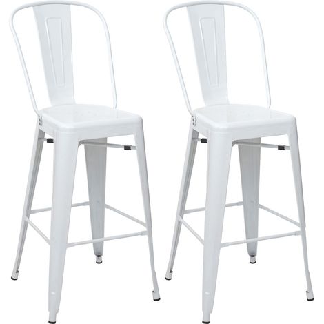 Set 2x sgabelli con schienale bistrot design industriale HHG-812 metallo verniciato bianco (1/5)