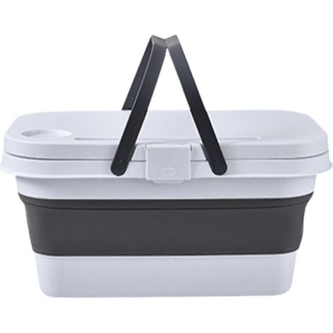Panier de pique-nique pliable avec table, boîte de rangement pour aliments et double poignée, accessoire d'organisation idéal pour les pique-niques en camping-car et en randonnée. (1/5)