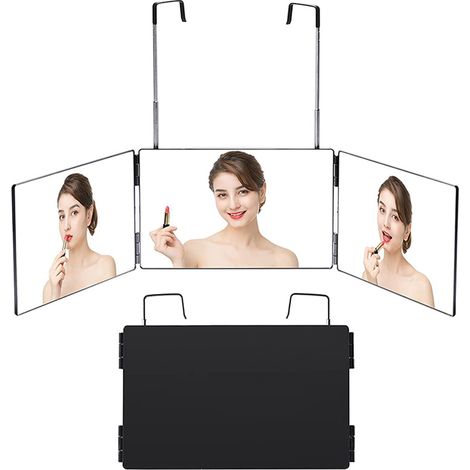 Miroir de maquillage LED, pliable, réglable, à suspendre, à trois volets, miroir de coiffure en libre-service à 360 degrés (1/5)