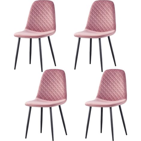 AINPECCA 4X Rose Dining Chairs Velvet Padded Seat Metal Legs Kitchen Home Office UK (1/5)